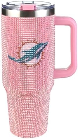 The Memory Company Officially Licensed 40oz Pink Bling Game Day Tumbler, Miami Dolphins