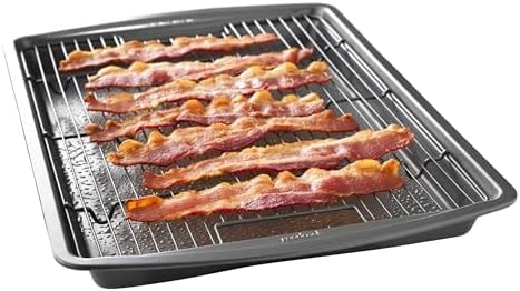 GoodCook 15” x 10.5” Nonstick Carbon Steel Baking Pan & Raised Wire Rack – Pizza Crisper, Crispy Bacon, Multipurpose Cooking Sheet Pan, Cooling Rack, Kitchen Cookware Set, Dishwasher Safe