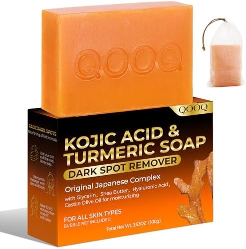 QOOQ Turmeric Kojic Acid Soap for Dark Spot Remover - Facial Cleansing Bar