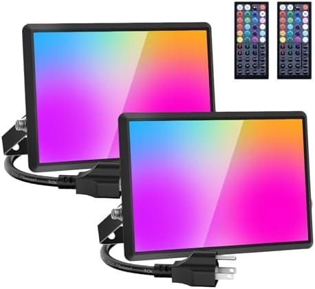 Olafus 30W LED Flood Light Outdoor, 300W Equivalent 2700K Warm White RGB Color Changing Led Stage Landscape Lights with Remote, DIY Scenes, IP66 Uplights for Events, Uplighting for Party 2 Pack