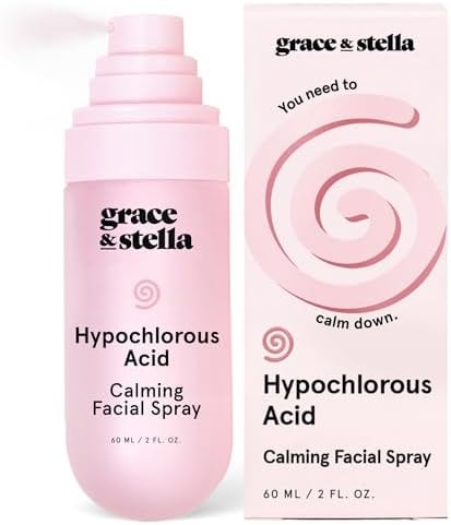grace & stella Hypochlorous Acid Spray for Face - Body Acne Spray - Gentle Face MIst to Calm Redness & Flare-Ups Back Acne - Soothing Facial Mist for Sensitive Skin - Travel Size (60 ml/2 fl oz)