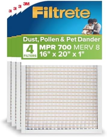 Filtrete 16x20x1 Air Filter, MERV 8, MPR 700, 4 HVAC Filters