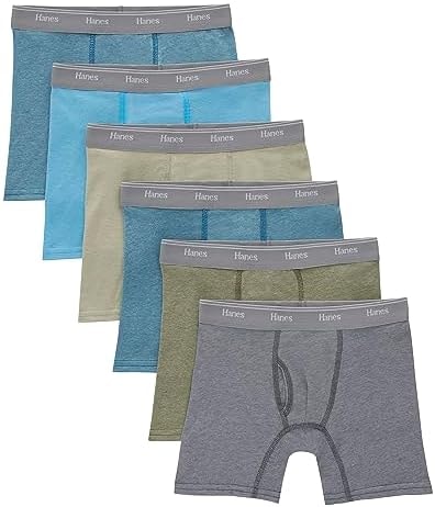 Hanes Boys' Originals Underwear Boxer Briefs Pack, Blue Oasis & Assorted, 6-Pack