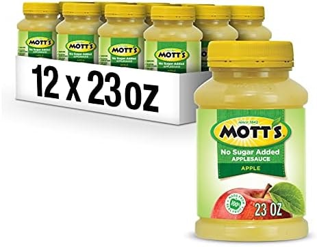 Mott's No Sugar Added Applesauce, 23 Oz Jar (Pack Of 12), Good Source Of Vitamin C, No Artificial Flavors