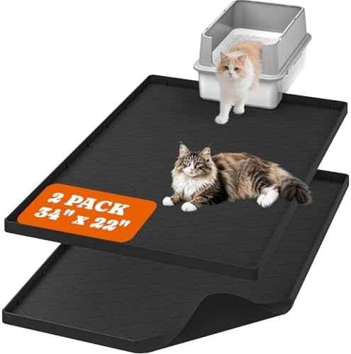 Pawtners Silicone Cat Litter Mat 34 x 22 in, Easy to Clean, Black, 2 Pack