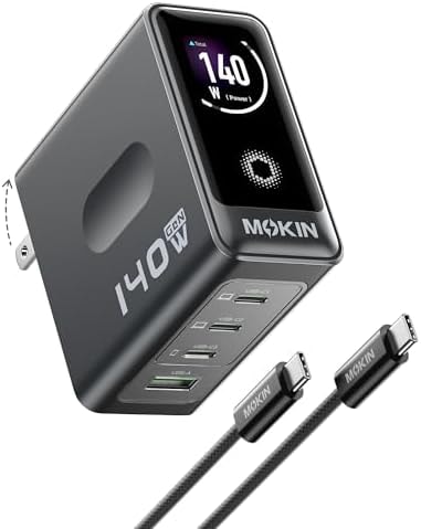 MOKiN 140W USB C Charger, 4-Port Smart Display GaN Fast Charger for MacBook