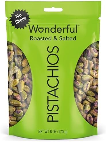 Wonderful Pistachios No Shells, Roasted & Salted Nuts, 6 Ounce Resealable Bag, Protein Snacks, Gluten Free, Healthy Snacks for Adults
