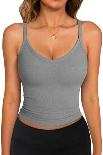 GKBK Spaghetti Strap Tank Top for Women Slim Fitted Crop Layering Cami Gray