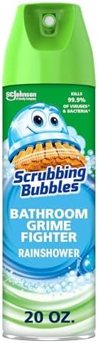 Scrubbing Bubbles Bathroom and Shower Cleaner Disinfectant Aerosol, Foaming Action Bathroom Grime Fighter, Rainshower Scent, 20oz