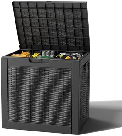 NBYSGO Outdoor Storage Box, Resin Deck Boxes Indoor and outdoor, Waterproof Storage Box Lockable Lid (Black, 31 Gallon)