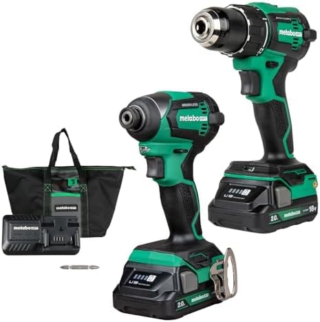 Metabo HPT 18V MultiVolt Cordless Brushless Driver Drill & Impact Driver Combo Kit, Power Tool Kit, 2 Lithium-Ion Metabo HPT Batteries and Charger, High Torque, Compact Lightweight Design, KC18DEXQB