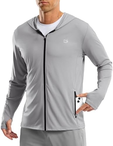 G Gradual Men's UPF 50+ Sun Protection Hoodie Jacket Lightweight Full Zip Hoodies Long Sleeve Shirts for Men Hiking Fishing(Light Grey,S)