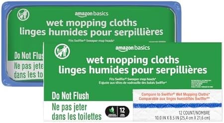 Amazon Basics Wet Mopping Cloth Refills, Multi-Surface Floor Cleaning, Fresh Scent, Low Streak, Disposable, 24 Count (Fits Swiffer Sweeper Mop Heads)