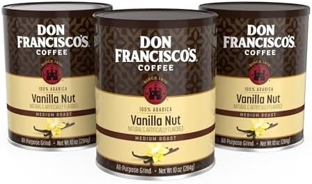 Don Francisco's Premium Vanilla Nut Ground Flavored Coffee: Rich, Aromatic 100% Arabica Beans - Family Crafted for a Delightful Morning Brew (3 x 10 oz Cans)