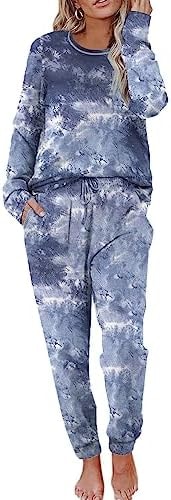 Ekouaer Pajamas Women's Long Sleeve Pj Set Soft 2 Piece Loungewear