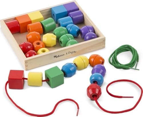 Melissa & Doug Primary Lacing Beads - Educational Toy with 30 Wooden Beads and 2 Laces for Toddlers, Fine Motor Skills Lacing Toys for Toddlers and Kids Ages 3+