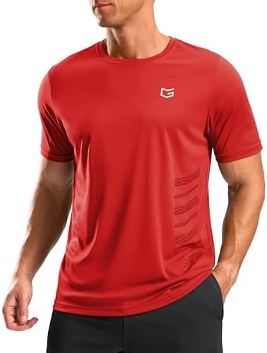 G Gradual Men's Workout Shirts Quick Dry Athletic Running T-Shirts Lightweight Moisture Wicking Short Sleeve Sports Gym Tops(Red,XL)