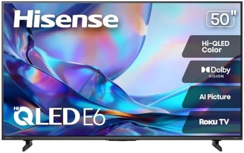 Hisense 50" Class E6SR Series Hi-QLED 4K UHD Smart Roku TV (50E6SR, 2026 Model) - Dolby Vision, Game Mode Plus, VRR, ALLM, DTS Virtual:X, Apple AirPlay, Compatible with Alexa and Google Assistant
