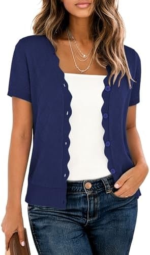 LILBETTER Women's Short Sleeve Cardigan Sweaters Lightweight Tops