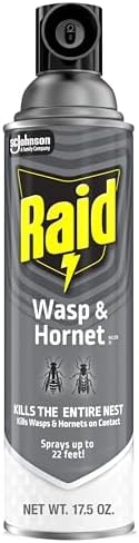 Raid Wasp & Hornet Killer Spray, Kills the Entire Nest, For Paper Wasps, Yellow Jackets, Mud Daubers, and more, 17.5 oz