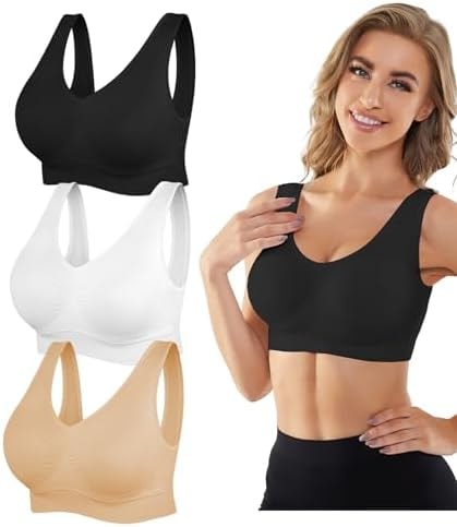 YADIFEN Womens Sports Bras, 3/4/6 Pack Wireless Comfortable Seamless Sleep Yoga Sports Bras for Women with Removable Pads