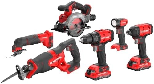 CRAFTSMAN V20 6 Power Tools Combo Kit, 2 Batteries and Charger (CMCK602D2)