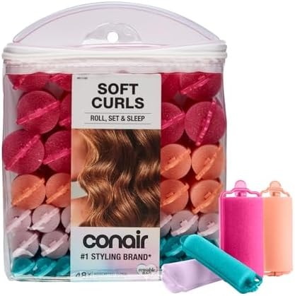 Conair Hair Rollers for Heatless Curls Overnight, Snap Closures, 48 Count