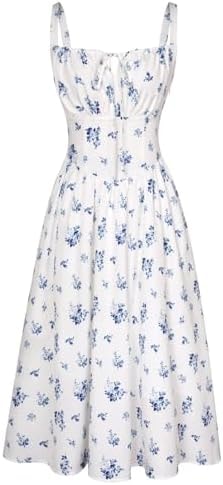 Scarlet Darkness Women's Floral Midi Dress Corset Sundresses 2026 Summer Spring Vacation Milkmaid Dresses White Navy Floral XL