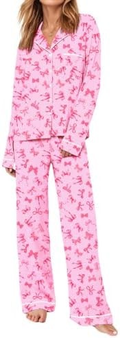 Ekouaer Womens Pajama Sets Long Sleeve Button Down Lounge Sets with Pockets