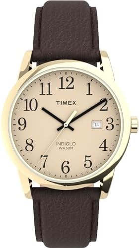 Timex Men's TW2P75800 Easy Reader 38mm Brown/Gold-Tone/Cream Leather Strap Watch