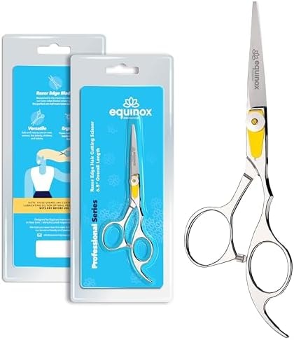 Equinox Professional Razor Edge Series Barber Hair Cutting Scissors - Japanese Stainless Steel Salon Scissors - 6.5” Overall Length - Fine Adjustment Tension Screw - Premium Shears for Hair Cutting