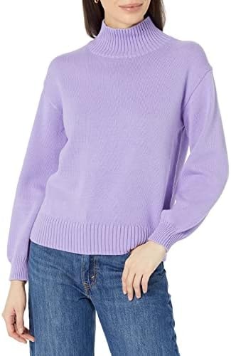 Amazon Essentials Women's Cotton Pullover Sweater, Funnel-Neck, Purple, Small