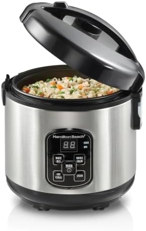 Hamilton Beach Digital Programmable Rice Cooker & Food Steamer, 8 Cups Cooked (4 Uncooked), With Steam & Rinse Basket, Stainless Steel (37518)