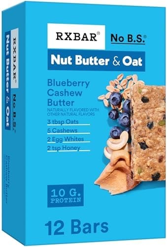 RXBAR Nut Butter and Oat Protein Bars, Protein Snacks, Snack Bars, Blueberry Cashew Butter, 23.2oz Box (12 Bars)