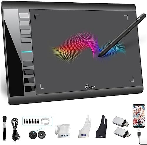 UGEE Drawing Tablet Graphics, M708 V2 Upgrade PC&Computer&Android Device,10x6 Inch Ultra Thin Large Graphic for PC, Pad with 8 Hot Keys Upgrade 16384 Level Battery-Free Stylus for Unleash Creativity