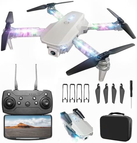 BEZGAR Drone with LED Lights for Adults and Kids Beginners, White