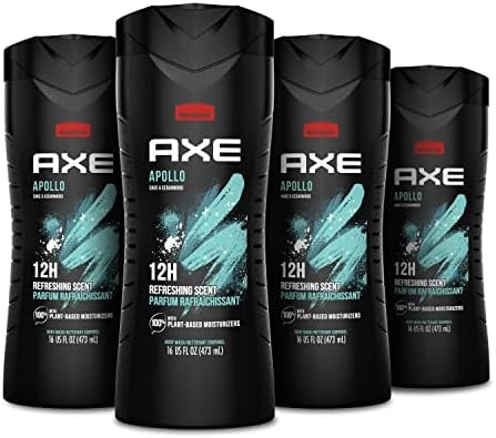 AXE Sage & Cedarwood Body Wash Apollo 4 Count for Long Lasting Freshness Men's Body Wash with Odor-Busting Prebiotics 16 oz
