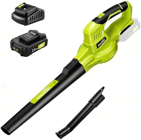 SnapFresh 20V Leaf Blower, Leaf Blower Cordless with 2.0Ah Battery & Fast Charger, 2.7lbs Lightweight Electric Leaf Blower, 2 Speed Modes for Lawn, Patio, Yard & Sidewalk Care