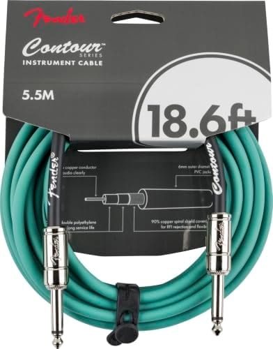 Fender Contour Instrument Cable, Guitar Cable, Guitar Accessories, Straight/Straight, Sherwood Green, 18.6 ft