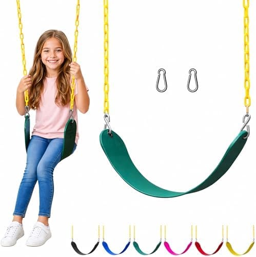 Jungle Gym Kingdom Swing for Outdoor Swing Set - Swing Seat Replacement Kit with Heavy Duty Chains - Backyard Swingset Playground Accessories for Kids - Green, 1 Pack
