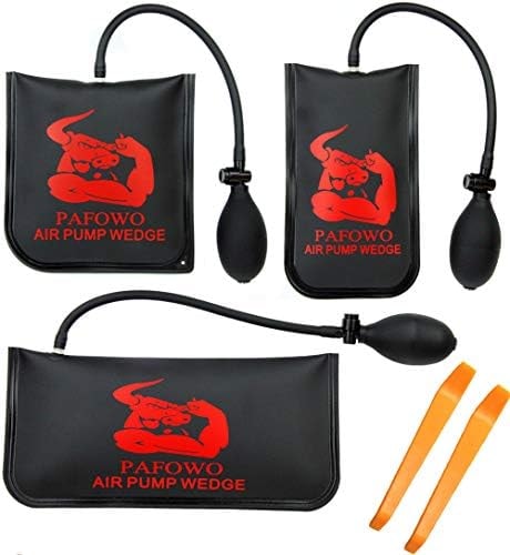 Improved 3 Piece Commercial Grade Air Wedge Bag Pump Professional Leveling Kit & Alignment Tool Inflatable Shim Bag. 3 Sizes(Small, Medium, Large) for a Variety of Jobs. 300 LB Rating