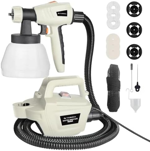 Tilswall Paint Sprayer, 800W HVLP 1200ML/Min Electric Spray Paint Gun with 2.5M Air Hose, 1300ML Detachable Container, 3 Nozzle Sizes & 3 Patterns, Power Painter for Furniture, Cabinet (White)