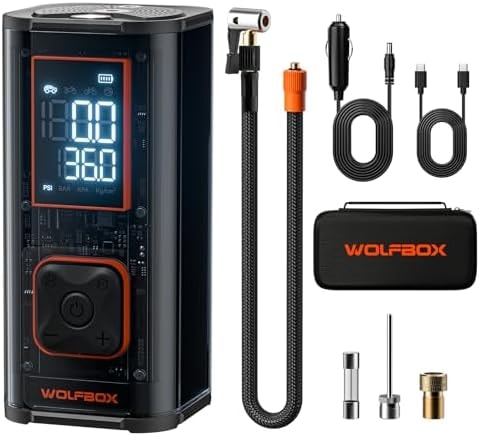 WOLFBOX 150PSI Heavy Duty Tire Inflator Portable Air Compressor,Double- cylinder 45LPM Fast Air Pump for Car Tires,3.5'' LED Display,20'' Hose,Air Compressor for Car,Pickup Truck,Bike