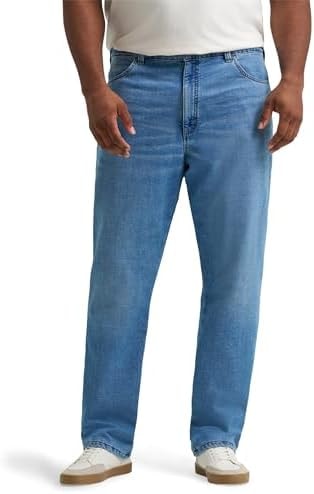 Lee Men's Big & Tall Legendary Relaxed Straight Jean, Coast - Gray Fleece Lined, 46W x 34L