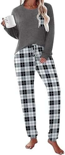 Ekouaer Womens Pajamas Set Long Sleeve Pjs Soft Lounge Sets for Women Sleepwear Joggers with Pockets