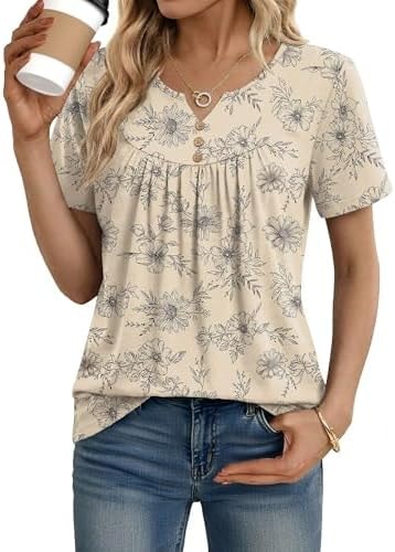 Zeagoo Short Sleeve Tunic Tops for Women Tops Dressy Casual Floral Shirts