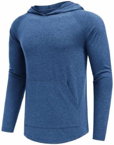 PINSPARK Men's Lightweight Hoodies Casual Long Sleeve Pullover Sweatshirts Activewear Kangaroo Pocket for Fall Running Workout Gym, Navy, Small