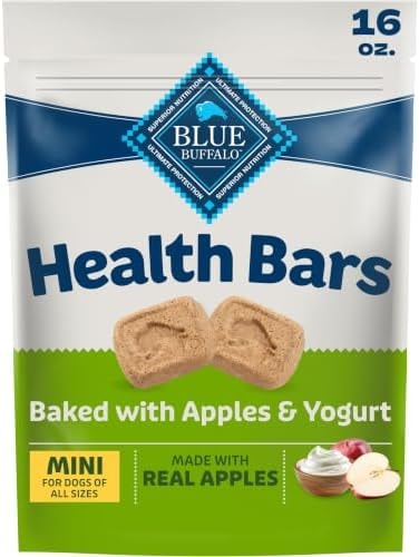 Blue Buffalo Mini Health Bars Apples & Yogurt Crunchy Dog Biscuits, Bite-Sized for Training, Oven-Baked with Real Apples & Natural Ingredients, Healthy Dog Treats, 16 oz.