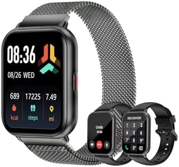 Smart Watch for Men Women with Call Function, Sport & Metal Bands Black