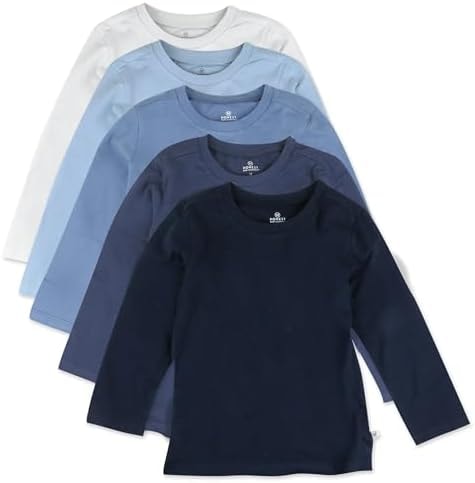 HonestBaby 5-Pack Long Sleeve T Shirts 100% Organic Cotton for Toddler, Little Kids Boys, Girls, Ombre Blues, 3-6 Months